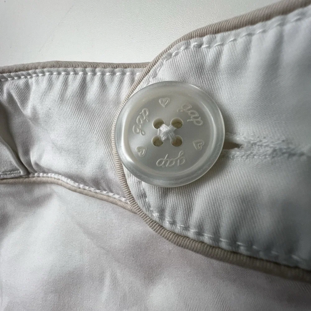 Gap Kids Bermuda Capri Cotton Spandex Roll Cuff Shorts White Beige Girls 12 Slim